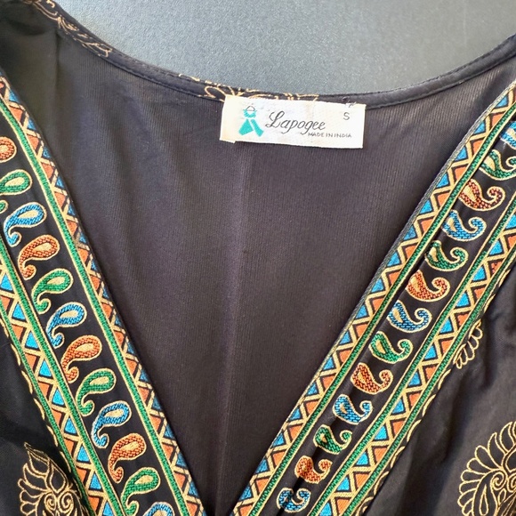 Gorgeous Lapogee Goddess Style Maxi Dress Black Gold Small Cotton Lined Pockets - Picture 8 of 9